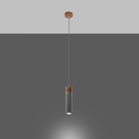 Lampy wiszące industrialny Avier, betoNie dotyczyrewno - 1 źródło światła 3000K - L.10 x H.120 cm - szary/naturalne drewno