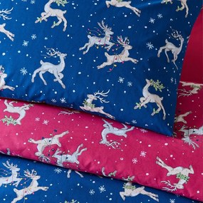 Czerwono-niebieska bawełniana pościel jednoosobowa 135x200 cm Christmas Reindeer – Their Nibs
