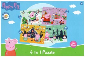 Puzzle dla dzieci 4 w 1 ŚWINKA PEPPA i Świąteczny Nastrój, 19x29 cm