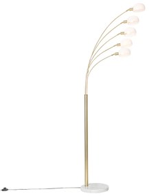 Designerska lampa podłogowa mosiężna z opalowym szkłem 5-światłowa - Sixties MarmoDesignerski Oswietlenie wewnetrzne