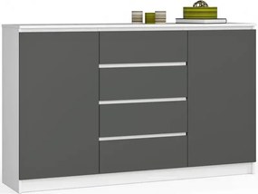 Długa komoda z gładkim frontem biały + grafit R3-W13