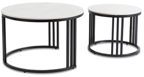 Zestaw Stolików Kawowych JERRY Biały Marmur/Czarny do Salonu Nowoczesny