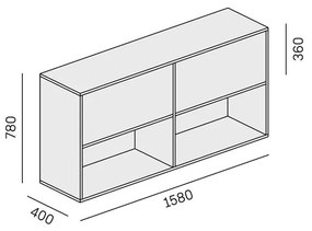 PLAN Regał biurowy LAYERS, długi, 2 schowki, 1582 x 400 x 777, biały