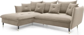 Narożnik GLAM Lewostronny z funkcją spania, zestaw z poduszkami wolnostojący tkanina RIVIERA 16 Beżowy DOMO HOME