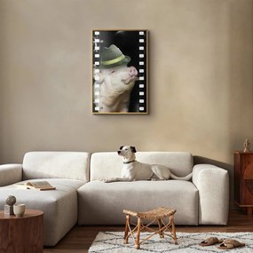 Plakat Świnia z wąsami 21x30 cm z ramą złotą bez marginesu ARTGEIST B