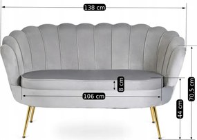 Sofa ZENDAYA Dwuosobowa Szara Muszelka Glamour do Salonu