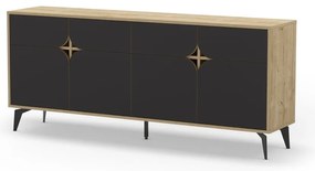 Czarna niska komoda w dekorze dębu 185x79 cm Nola – Marckeric