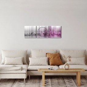 Obraz - Panorama miasta, różowo-  szara (z zegarem) (90x30 cm)