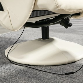 HOMCOM Fotel Masujący z Podnóżkiem, Ergonomiczny Fotel z 10 Punktami Wibracyjnymi, Skóra Ekologiczna, 76 x 81 x 105 cm, Kremowy