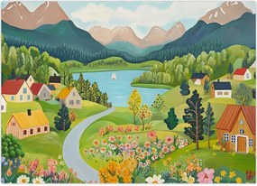 Obraz na szkle - Wioska w górach (70x50 cm)
