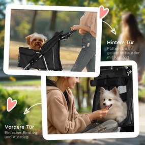 PawHut Wózek dla psów składany z uchwytem na kubek i daszkiem przeciwsłonecznym, czarny