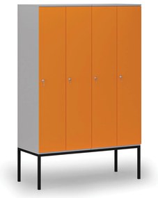 Drewniana szafa ubraniowa S4 z podstawą, 4-drzwiowa, 1871 x 1200 x 500 mm, demontaż, zamek cylindryczny, szary/pomarańczowy