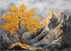 Obraz na szkle – Złote drzewo w górach (70x50 cm)