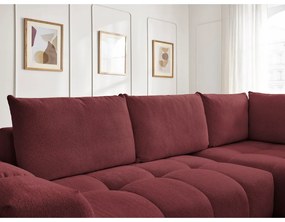 Bordowy rozkładany/ze schowkiem narożnik z tkaniny szenilowej (prawostronny/w kształcie litery L) Everest – Bobochic Paris