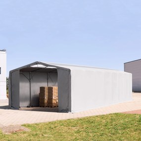 TOOLPORT 8x16m Hala namiotowa - 4,0 m wysokość ścian bocznych z bramą na zamek błyskawiczny i świetlikami dachowymi, PRIMEtex 2300, szary, bez statyki - (80028)