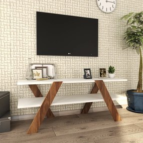 Biała szafka pod TV w dekorze orzecha 120x33 cm Basic – Kalune Design