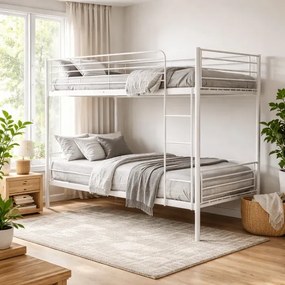Łóżko Piętrowe Dla Dzieci 90x200 cm RODEZ Metalowe Białe Loft