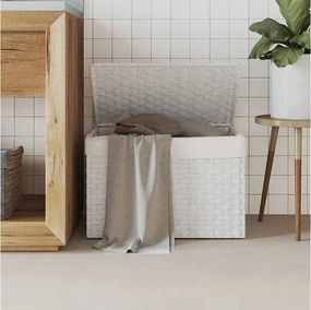 Biały kosz na pranie z żywicy plecionej 55,5x35x34cm z pokrywką i wyjmowaną wkładką wewnętrzną