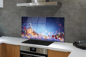 Panel szklany do Kuchni Zimowy Lampion w Śniegu