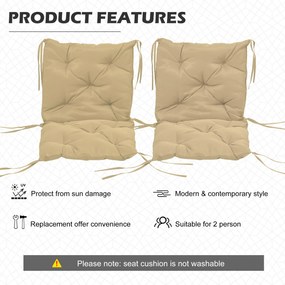 Outsunny Zestaw 2 poduszek na siedziska, 98 x 50 cm, poduszki na krzesła z trokami, pokrowiec materiałowy, 8cm grubości Khaki | Aosom PL