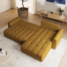 Masseno Narożnik FRIGA z funkcją spania i pojemnikiem na pościel Narozniki L, Rozkładana sofa - Żółty, MONOLITH 48