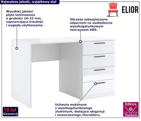 Białe skandynawskie biurko z szufladami - Ersella 7X