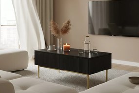 Stolik kawowy Nicole 120 cm z szufladami i metalowymi nogami - czarny mat / złote nóżki