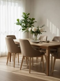 Beżowe tapicerowane krzesło drewniane w skandynawskim stylu R7-D90