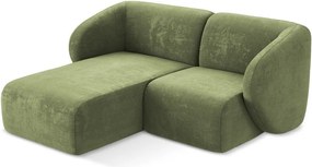 Zielony narożnik z tkaniny szenilowej (lewostronny/z szezlongiem) Lani – Makamii