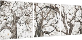 Obraz - Wzór lasu, rysunek (z zegarem) (90x30 cm)