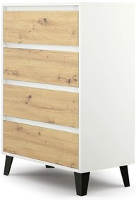 Komoda z 4 szufladami w stylu skandynawskim biały + dąb artisan K7-K98