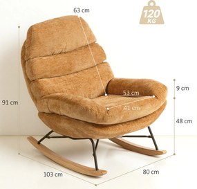 HOMCOM Tapicerowany fotel bujany ze stalowymi nogami i drewnianymi płozami, Żółty