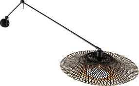 Lampa ścienna czarna z abażurem z rattanu 50 cm regulowana - Blitz