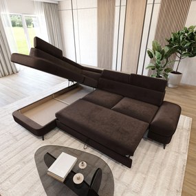 Masseno Narożnik AVISE z funkcją spania i pojemnikiem na pościel Narozniki L, Rozkładana sofa - Brązowy, MONOLITH 29