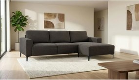 Antracytowy narożnik z tkaniny szenilowej (prawostronny/z szezlongiem) Fabian – Scandic