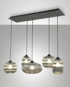 Lampa wisząca Gillis z metalu i dymionego szkła dmuchanego 5x E27 40W 90x25x200cm - Elegancki design do nowoczesnych i wyrafinowanych wnętrz