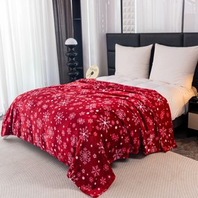 Czerwony świąteczny mikropluszowy koc SNOWFALL Rozmiar: 150 x 200 cm