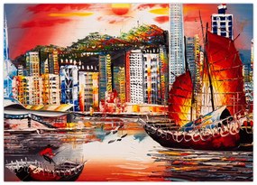 Obraz - Victoria Harbor, Hong Kong, obraz olejny (70x50 cm)