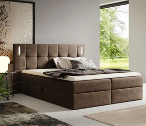 Brązowe łóżko kontynentalne z oświetleniem 5 rozmiarów K0-R07