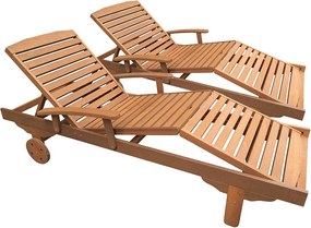 Składany leżak "Singapore" z drewna egzotycznego - Klon - Jasnobrązowy - Zestaw 2 sztuk