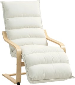 HOMCOM Fotel lounge z laminatu brzozowego, fotel tapicerowany z regulowaną podnóżką, nowoczesny fotel z podłokietnikami, kremowobiały | Aosom PL