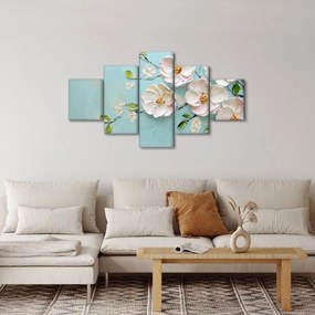 Obraz - Kwiatki na niebieskim tle (125x70 cm)