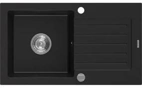 Mexen Pablo zlewozmywak granitowy 1-komorowy z ociekaczem 752 x 436 mm, czarny, syfon chrom - 6510751010-77