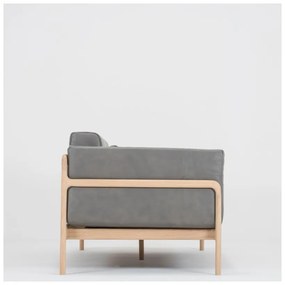 Ciemnoszara sofa z bawolej skóry z konstrukcją z litego drewna dębowego Gazzda Fawn, 180 cm