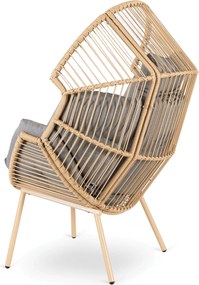 Fotel ogrodowy kokon Zafira technorattan, boho, szara poduszka