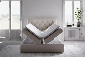 Łóżko kontynentalne INTENSO 160x200 beżowe velvet z pojemnikiem LAVERTO