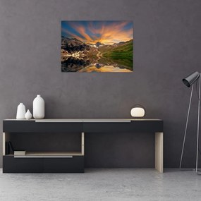 Obraz - Odbicie w górskim jeziorze (70x50 cm)