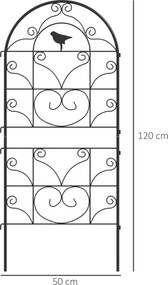 Metalowe Kratki na Róże 2 szt. Outsunny Zestaw, Odporny na Rdzę, dla Roślin Pnących z Motywem Ptaków 50x120 cm, Czarny