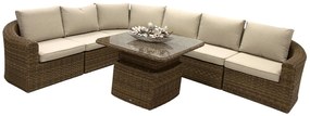 Rattanowy zestaw narożny modułowy BORNEO LUXURY dla 6 osób (brązowy)