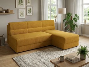 Rozkładana narożna sofa TAVERO SLIM 201x140 cm, musztardowa, uniwersalna